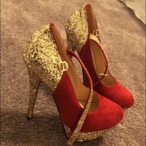 Red heels with gold sparkles